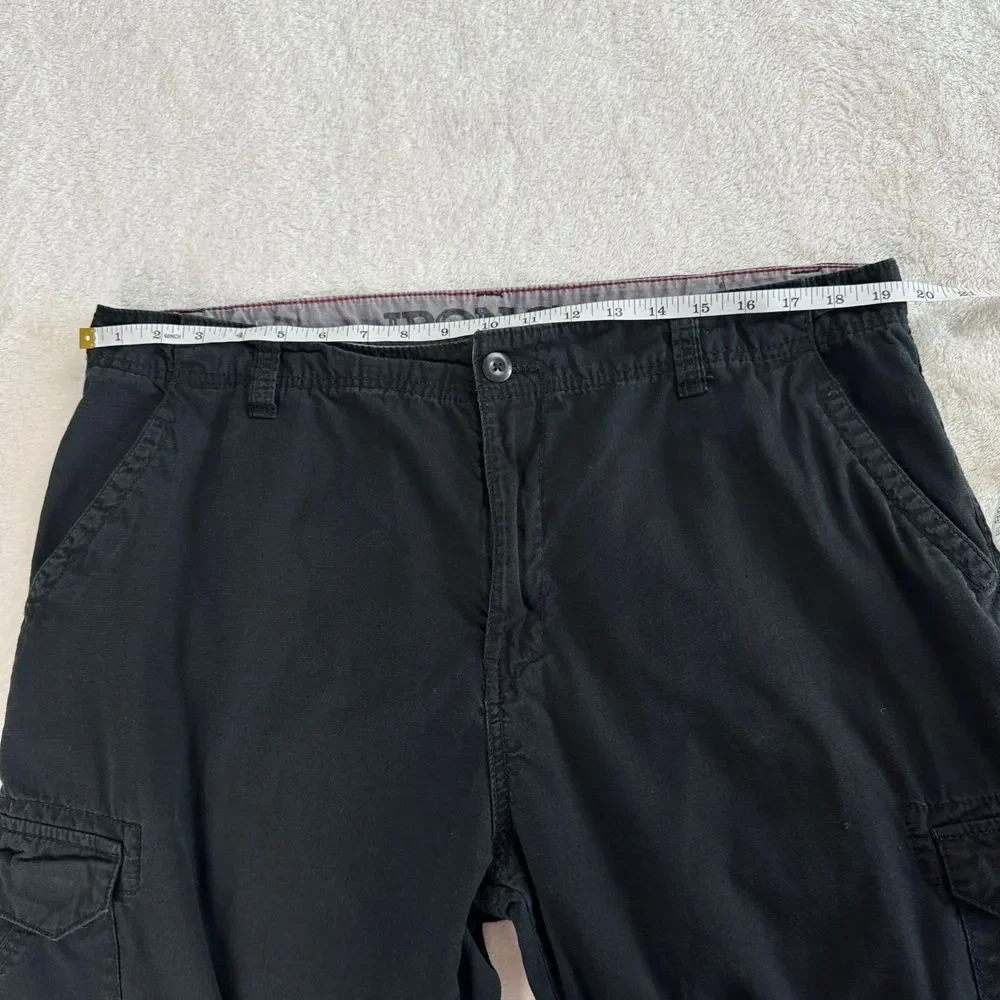 Iron Co Shorts Mens 38 Black Ripstop Cargo Flat Front‎ Pockets Outdoor Utility